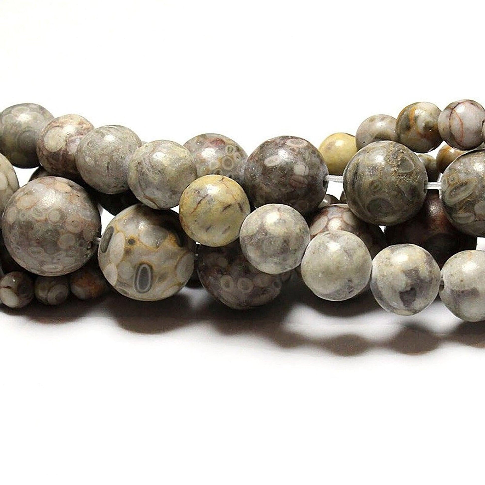 Ocean Maifan Fossil Coral Jasper Beads, Round, 15.5'' strand 