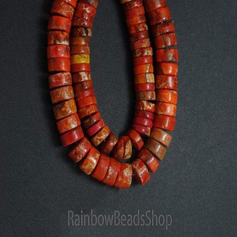 Orange Natural Sea Sediment Jasper Heishi Beads, 4-8mm, 15.5'' strand 
