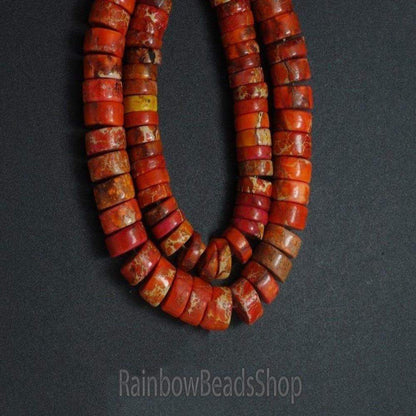 Orange Natural Sea Sediment Jasper Heishi Beads, 4-8mm, 15.5'' strand 