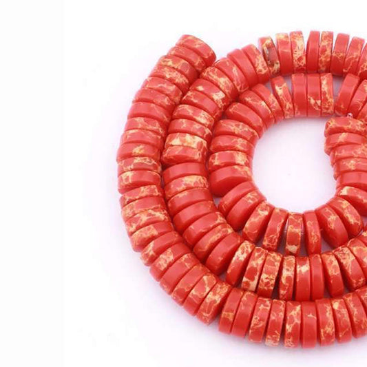 Orange Natural Sea Sediment Jasper Heishi Beads, 4-8mm, 15.5'' strand 