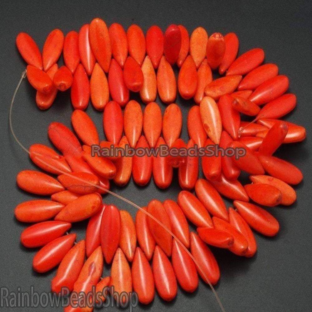 Orange Teardrop Howlite Beads, 10x24mm Top Drilled Stone 16'' strand 