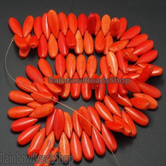 Orange Teardrop Howlite Beads, 10x24mm Top Drilled Stone 16'' strand 