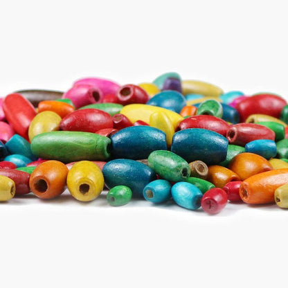 Oval Tube DIY Wood Beads, Mixed Colored Natural Wood (300pcs) 23*8/10*6/8*5/6*4mm 