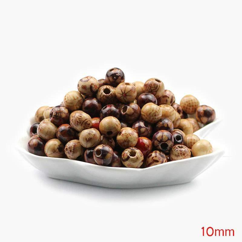 Painted Wooden Round Vintage Beads, Big Hole Fit Charm European DIY 9*10/16*17mm 100pcs 