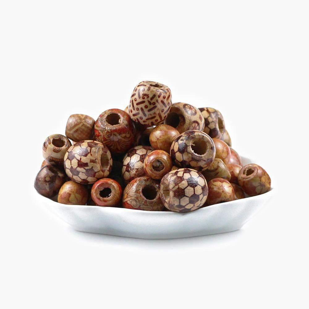 Painted Wooden Round Vintage Beads, Big Hole Fit Charm European DIY 9*10/16*17mm 100pcs 