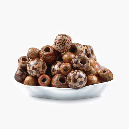 Painted Wooden Round Vintage Beads, Big Hole Fit Charm European DIY 9*10/16*17mm 100pcs 