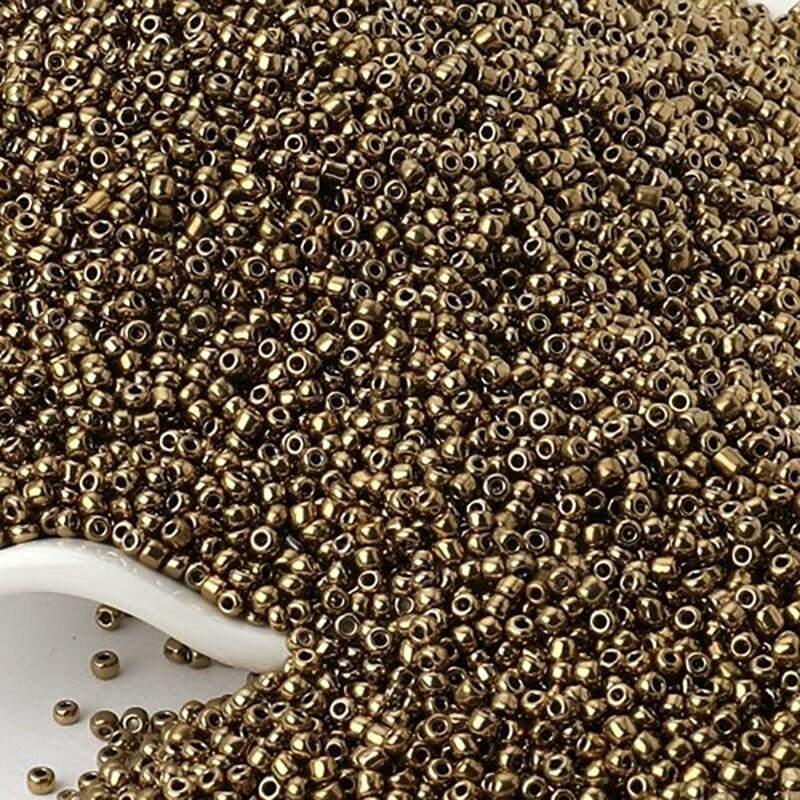 Pearl gold japanese seed beads, glass Austria Miyuki Delica round small beads, 1000pcs, 2mm 12/0 