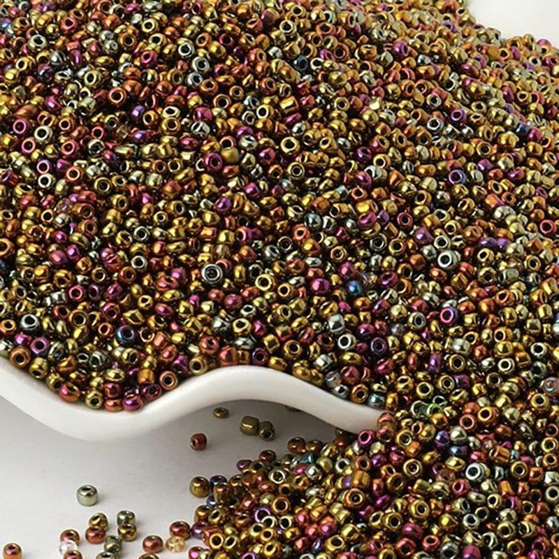 Pearl Gold rainbow japanese seed beads, glass Austria Miyuki Delica round small beads, 1000pcs, 2mm 12/0 
