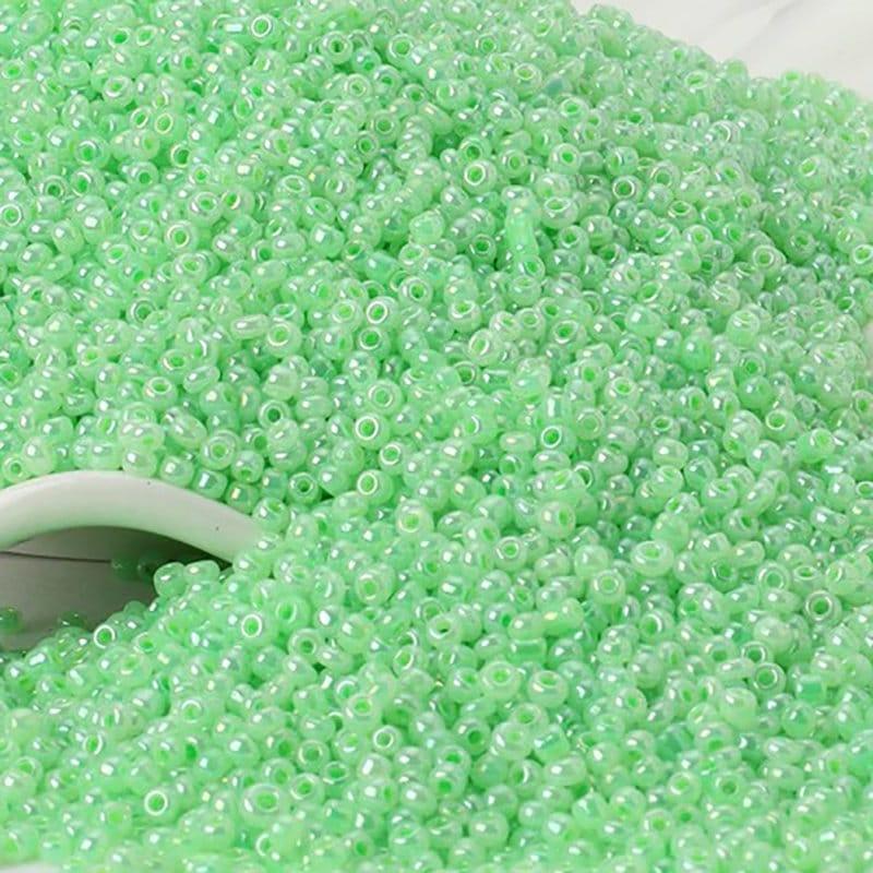 Pearl green japanese seed beads, glass Austria Miyuki Delica round small beads, 1000pcs, 2mm 12/0 