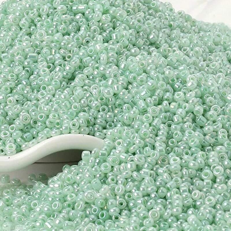 Pearl Light green japanese seed beads, glass Austria Miyuki Delica round small beads, 1000pcs, 2mm 12/0 