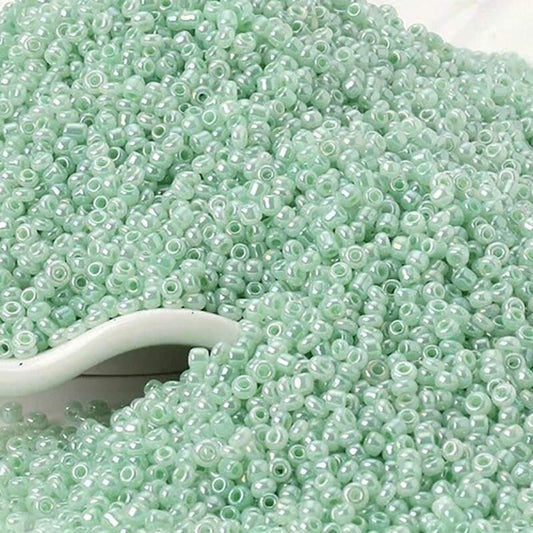 Pearl Light green japanese seed beads, glass Austria Miyuki Delica round small beads, 1000pcs, 2mm 12/0 