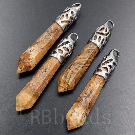 Picture Jasper healing point chakra silver pendant bead, Gemstone Rock Crystal healing Stone, focal bead 58mm 