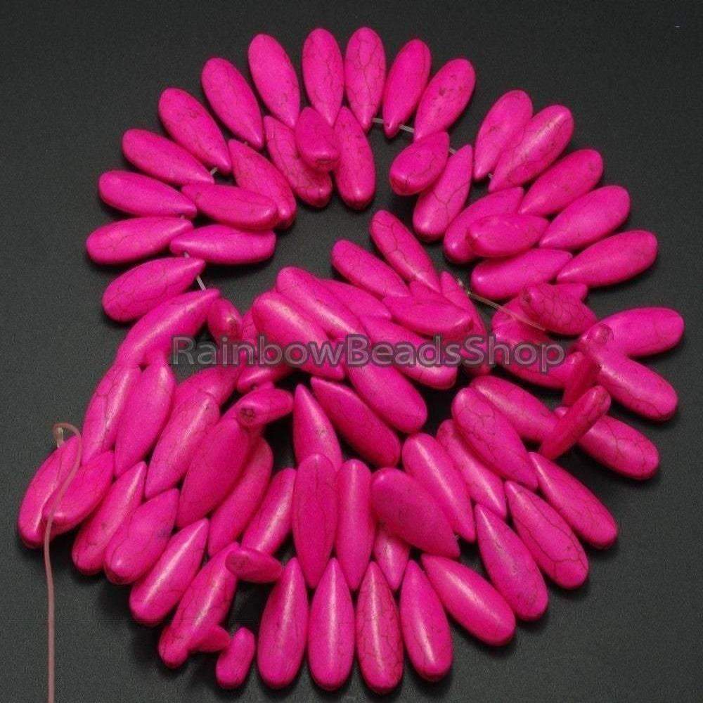 Pink Howlite Teardrop Beads, 10x24mm Top Drilled Stone 16'' strand 