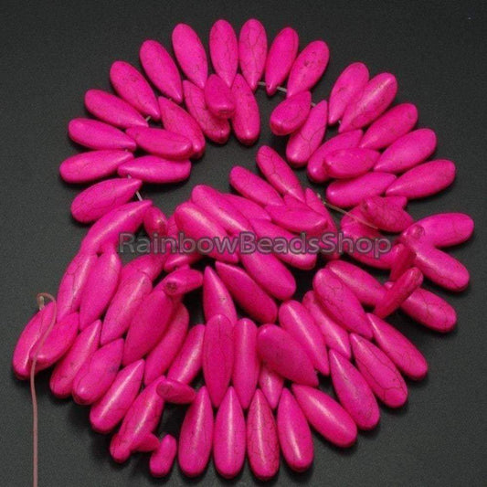 Pink Howlite Teardrop Beads, 10x24mm Top Drilled Stone 16'' strand 