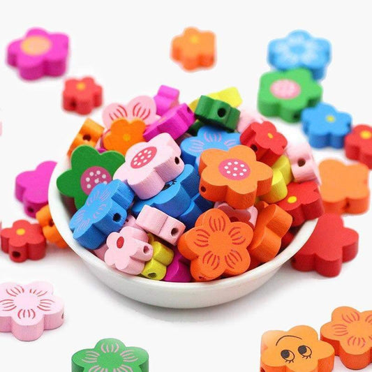 Plum Blossom Flower Wood Beads, Mixed Color Loose Beads 12/15/20mm 