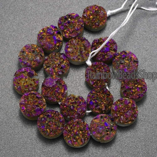 Purple Druzy Quartz Agate Side Drilled Connector Cabochon, Flat Back 