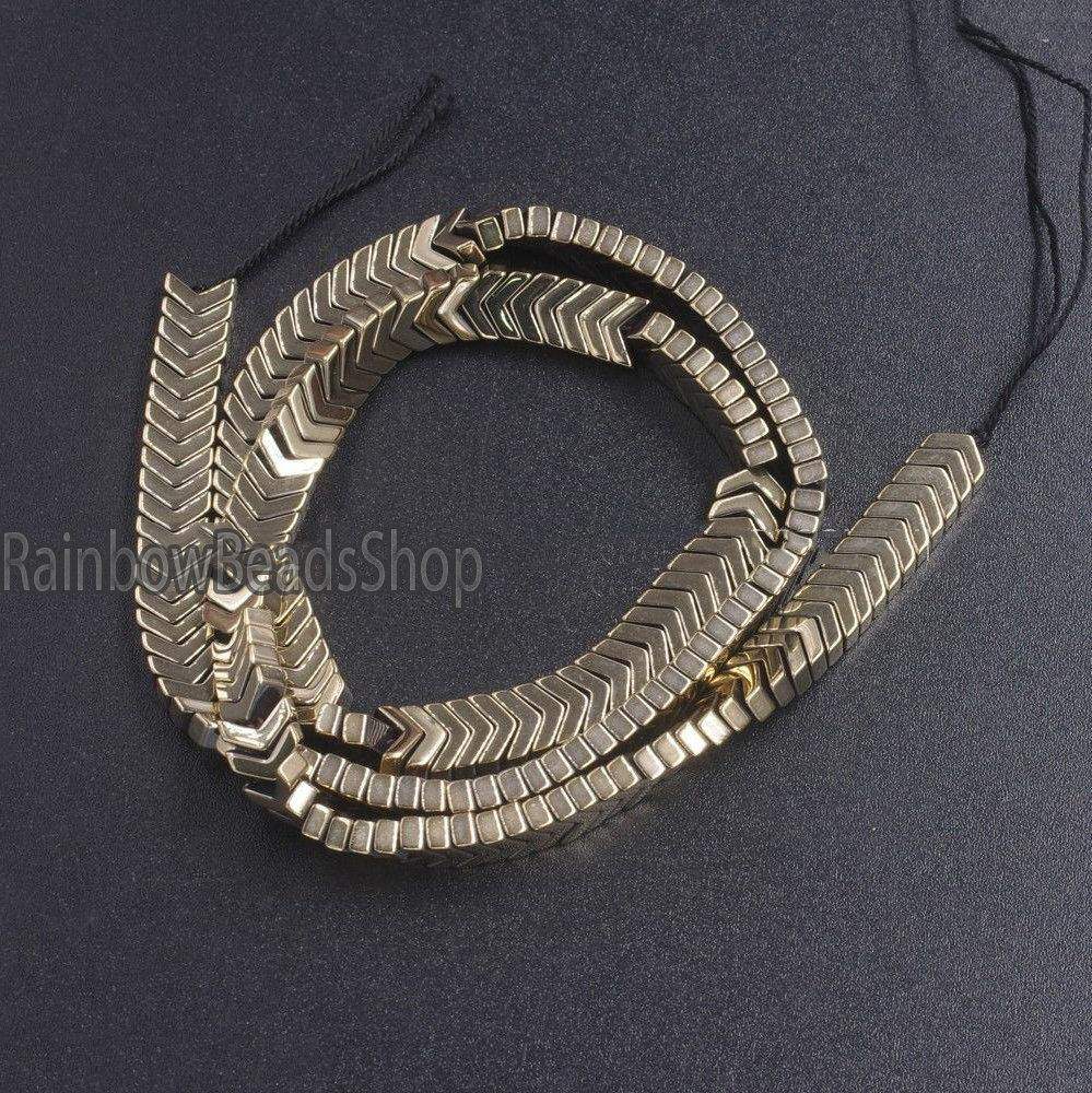 Pyrite  V Shape Arrowheaded Hematite  Beads, 2x4x6mm 16'' strand 