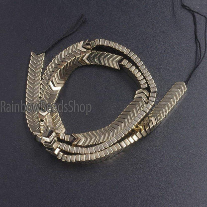 Pyrite  V Shape Arrowheaded Hematite  Beads, 2x4x6mm 16'' strand 