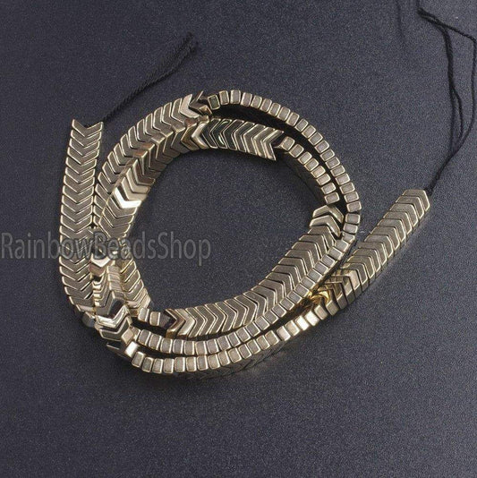 Pyrite  V Shape Arrowheaded Hematite  Beads, 2x4x6mm 16'' strand 