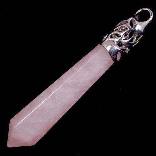 Rose Quartz healing point chakra silver, gold pendant beads, Gemstone Rock Crystal healing Stone, focal bead 58mm 
