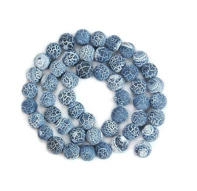 Round Matte Frosted Black Fire Crackle Agate beads, 4-14mm 15.5 strand 