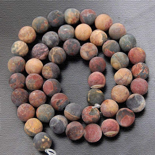 Round Matte Jasper Picasso beads, 15.5'' strand.  4-12mm 
