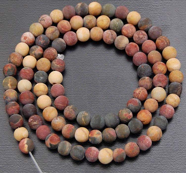 Round Matte Jasper Picasso beads, 15.5'' strand.  4-12mm 