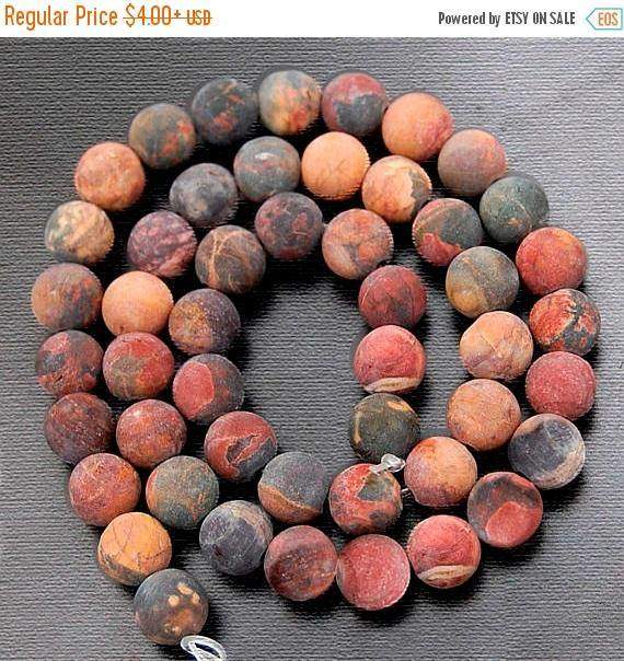 Round Matte Jasper Picasso beads, 15.5'' strand.  4-12mm 