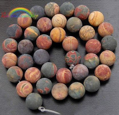 Round Matte Jasper Picasso beads, 15.5'' strand.  4-12mm 