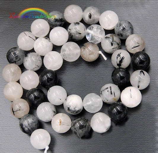 Rutilated Black White Quartz Beads, Gemstone Beads, Stone Spacer Beads, Round Natural Beads,  4mm 6mm 8mm 10mm 12mm 15''5 strand 