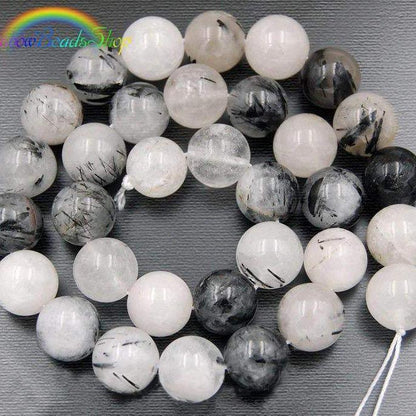 Rutilated Black White Quartz Beads, Gemstone Beads, Stone Spacer Beads, Round Natural Beads,  4mm 6mm 8mm 10mm 12mm 15''5 strand 