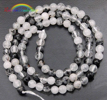 Rutilated Black White Quartz Beads, Gemstone Beads, Stone Spacer Beads, Round Natural Beads,  4mm 6mm 8mm 10mm 12mm 15''5 strand 