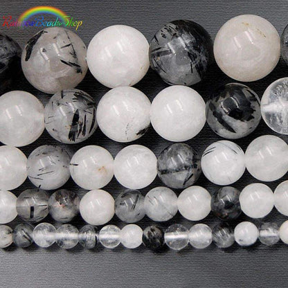 Rutilated Black White Quartz Beads, Gemstone Beads, Stone Spacer Beads, Round Natural Beads,  4mm 6mm 8mm 10mm 12mm 15''5 strand 