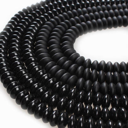 Semiprecious Rondelle Disk Black Agate Beads, Smooth Matte and Faceted 