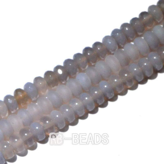 Semiprecious Rondelle Disk Gray Agate Beads, Smooth Matte and Faceted 