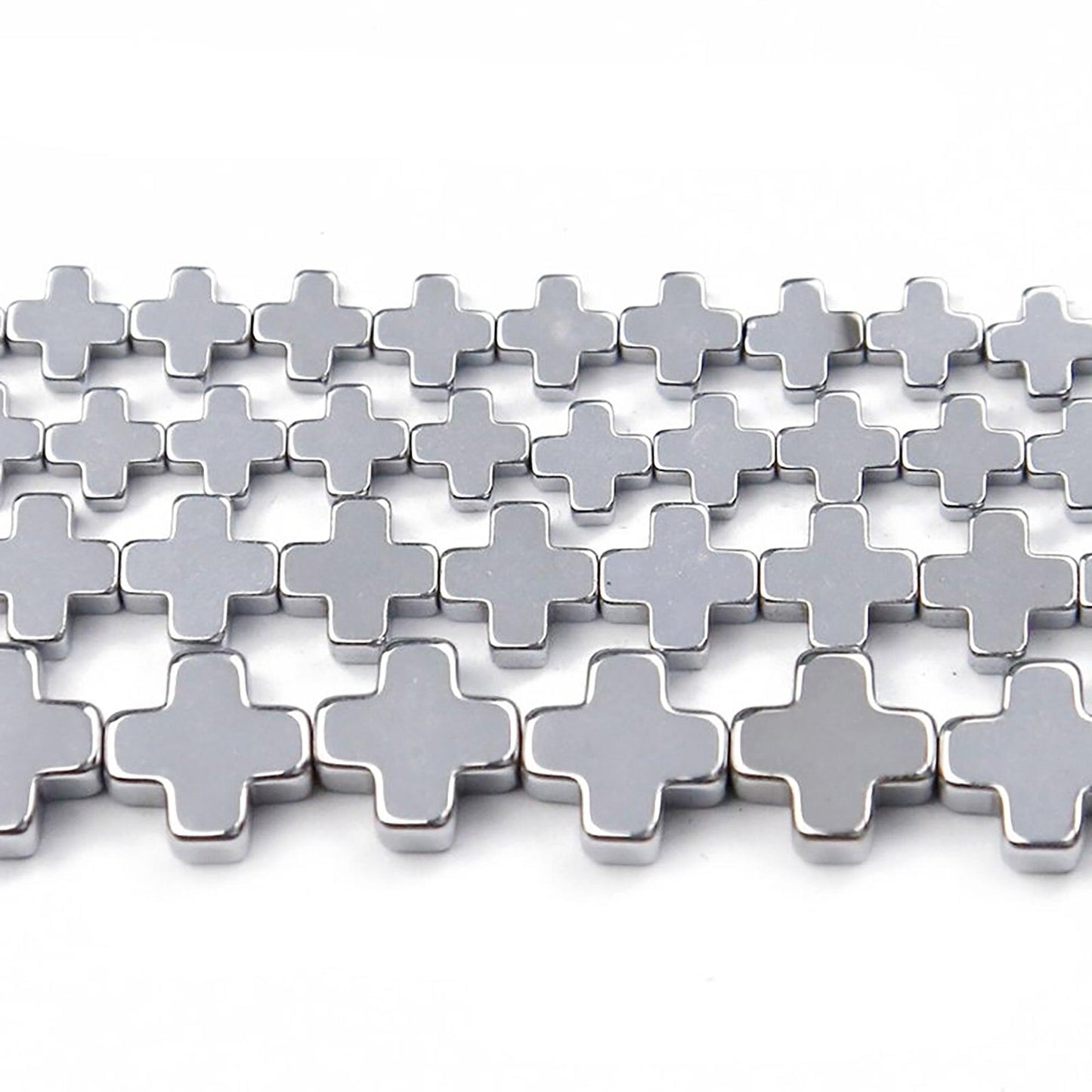 Silver Cross Hematite Beads,  6-12mm 16'' strand 