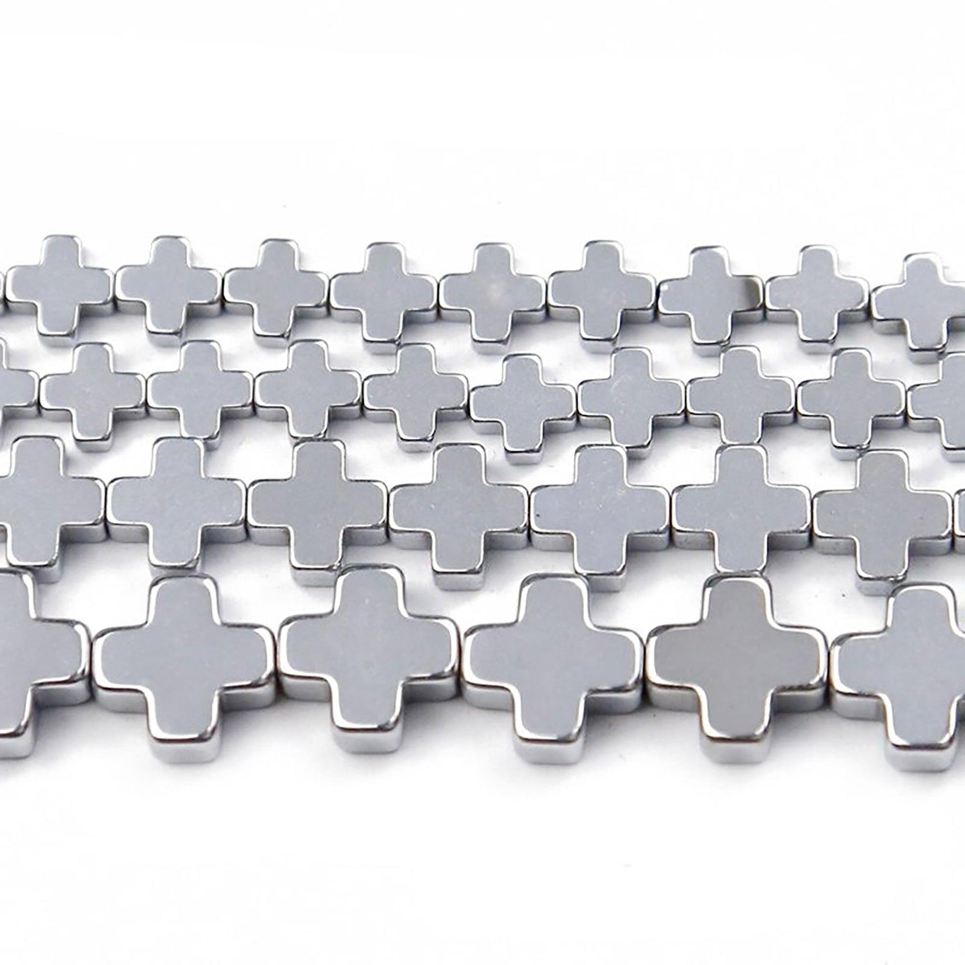 Silver Cross Hematite Beads,  6-12mm 16'' strand 