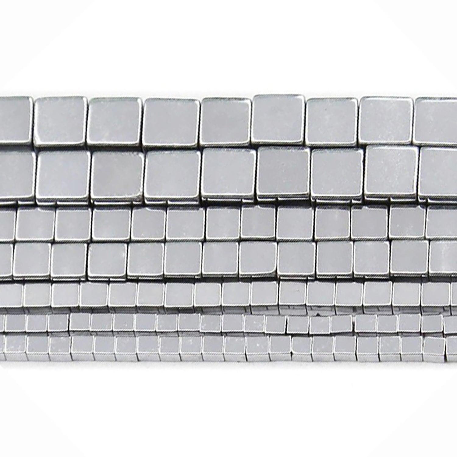 Silver  Hematite Square Cube Metallic Beads, 2-6mm, 16'' strand 