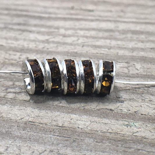 Smoked Topaz Czech Crystal Rhinestone Silver Rondelle Spacer Beads 100pcs 4mm 5mm 6mm 8mm 10mm beadig jewelry making Craft Supplies Findings 