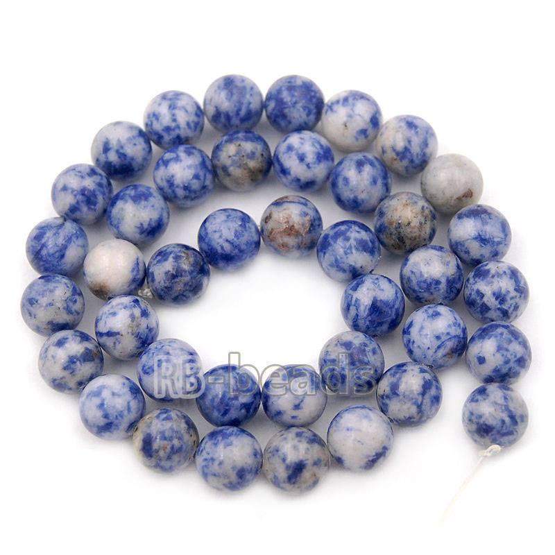 Smooth Blue Spot Jasper beads, 2-10mm Round beads, 15.5'' strand 
