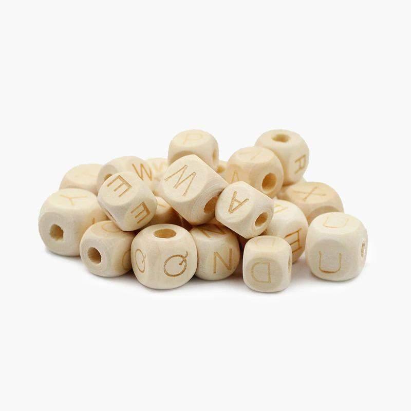 Square Letters Grass Tree Wood Bead Laser, Alphabet A~Z Ecofriendly Wooden Beads 26pcs 10/12mm 