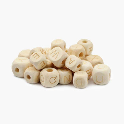 Square Letters Grass Tree Wood Bead Laser, Alphabet A~Z Ecofriendly Wooden Beads 26pcs 10/12mm 