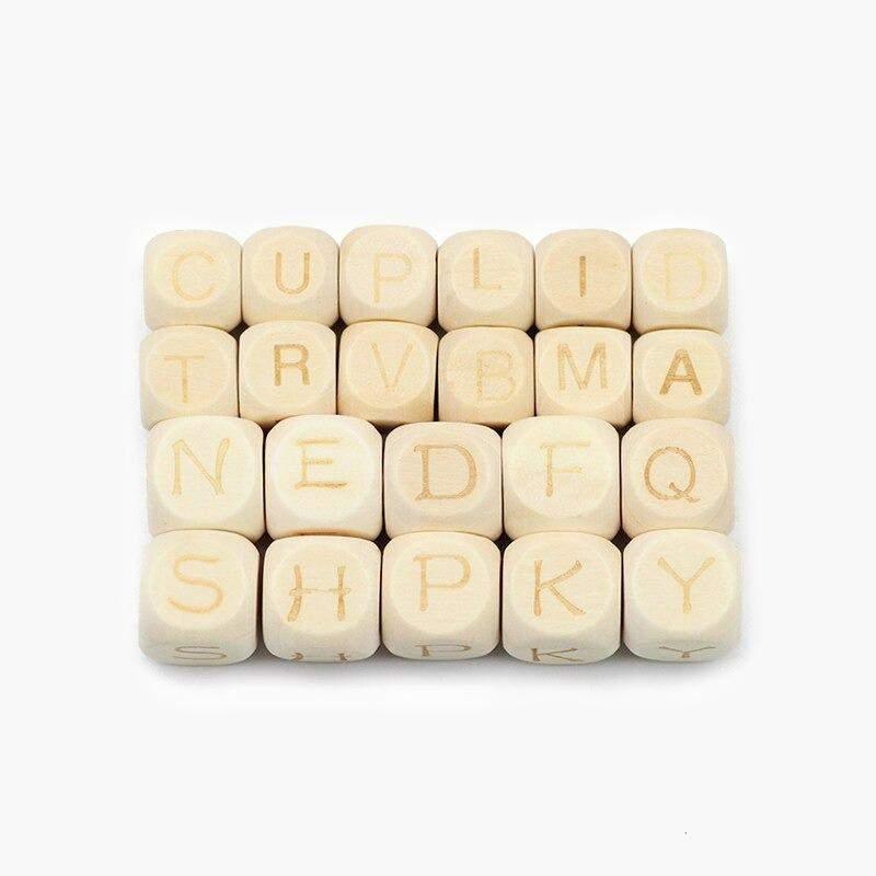 Square Letters Grass Tree Wood Bead Laser, Alphabet A~Z Ecofriendly Wooden Beads 26pcs 10/12mm 