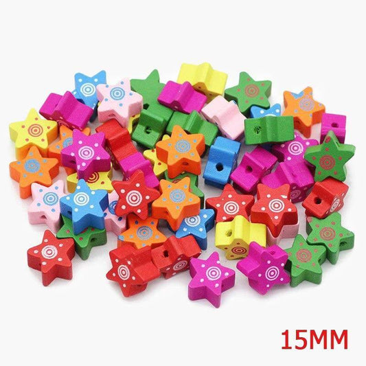 Star Wood beads, Pentagram Five-pointed Mixed Color Wooden Loose Beads 15/20mm 
