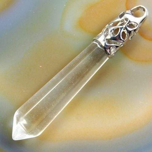 Synthetize Clear Quartz healing point chakra silver, gold pendant bead, Gemstone Rock Crystal healing Stone, focal bead 58mm 
