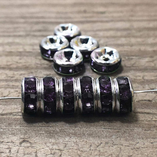 Tanzanite Czech Crystal Rhinestone Silver Rondelle Spacer Beads, 100pcs 4mm 5mm 6mm 8mm 10mm, beadig jewelry making Craft Supplies, Findings 