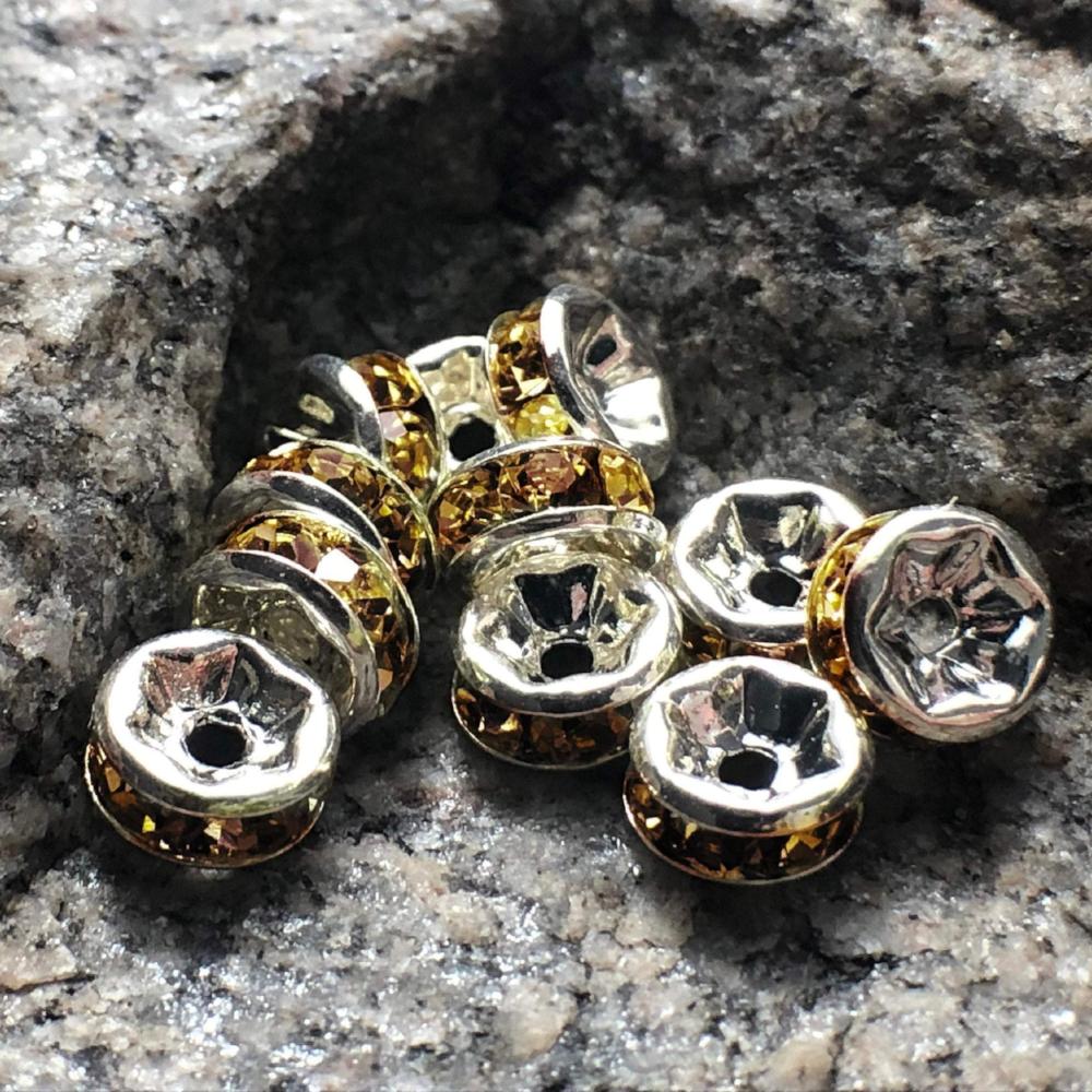 Topaz Czech Crystal Rhinestone Silver Rondelle Spacer Beads, 100pcs 4mm 5mm 6mm 8mm 10mm, beadig, jewelry making, Craft Supplies, Findings 