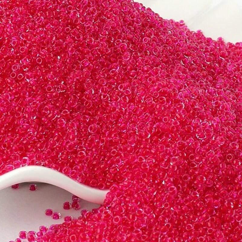 Transparent Seed Beads dark pink Lined, preciosa beadworking 2mm 12/0  Miyuki Delica small glass beads, Austria round beads, 1000 pcs 