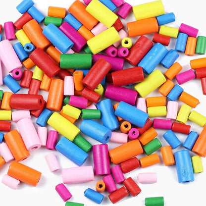 Tube cylinder Wooden Beads, Mixed Colored Natural Wood Beads 12*6/20*10mm 100pcs 