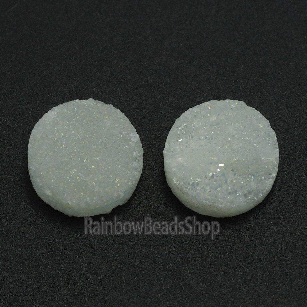 White Druzy Quartz Agate Flat Back Connector Cabochon 2Pcs - 6-20mm 